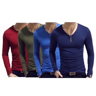 China Anti-Wrinkle Middle Aged Men's Long Sleeve T-Shirt V-Neck Spring And Autumn Leisure Dad Put On Slim Loose Base Shirt Loose Fit for sale