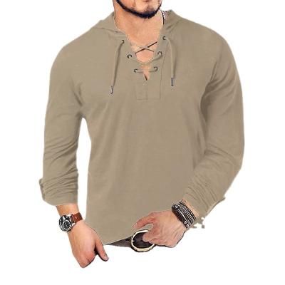 China Anti-wrinkle Autumn New European and American Men's Hoodie V-Neckline Long Sheath Casual Fashionable Clothing Hooded Polo Shirt Tops for sale