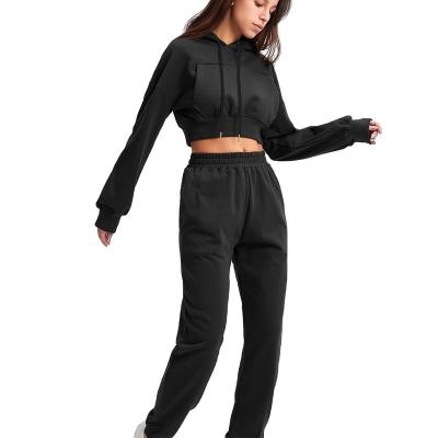 China Women's Breathable Crop LONG SLEEVE Crop Fitness Sports Fitness Sports JUMPSUIT Sweatpants Top Casual Loose Suit 2 Piece Set Sweatsuit for sale