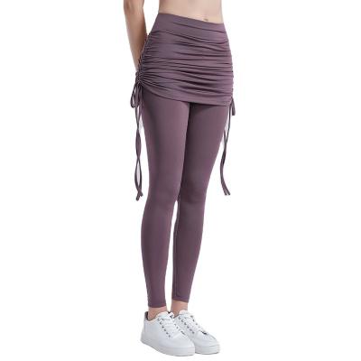 China OEM Wholesale Womens Yoga Pants Ladies Model Manufacturer Customization Breathable Fake 2 Pieces Pleated High Waist Sports Skirt Pants for sale