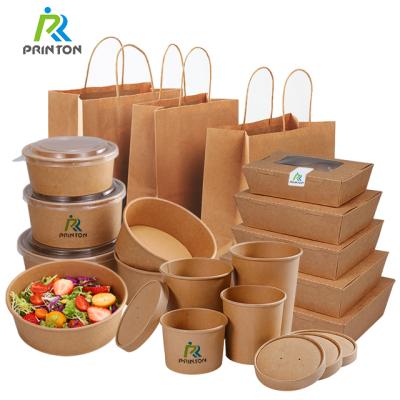 China Eco Friendly Disposable Kraft Paper Lunch Box Take Away Food Kraft Paper Box for sale