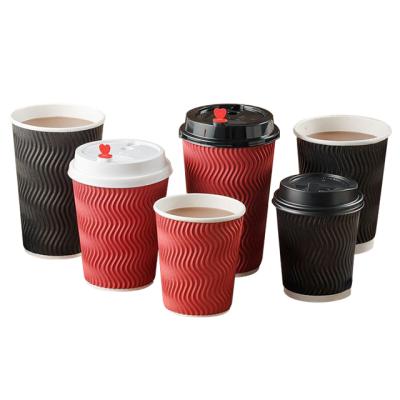 China 8oz 12oz 16oz Ripple Logo Custom Disposable Wall Mount Coffee Paper Cups With Lid for sale