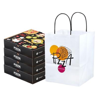 China Printon Handmade Custom Size Strong White Square Bottom Pizza Big To Go Paper Bags For Packaging for sale