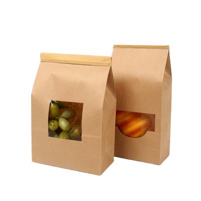 China Recycled Materials Custom Logo Brown Kraft Paper Small Bags For Food Seal Liner Takeout Paper Bags With Window for sale