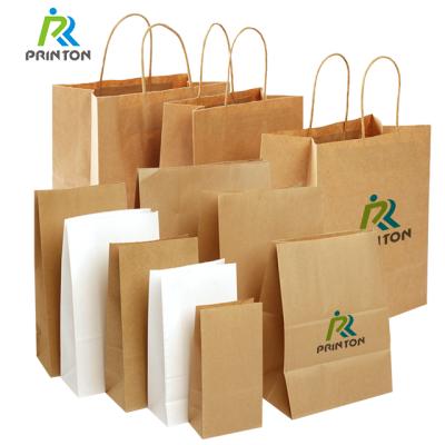 China Disposable Kraft Paper Bag Disposable Custom Printed White Logo Food Carrier Packing Brown Paper Bags for sale