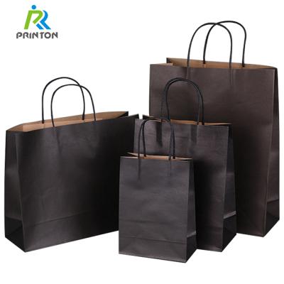 China Recyclable Eco Friendly Custom Printed Square Logo Kraft Paper Black Paper Shopping Bag With Handle for sale