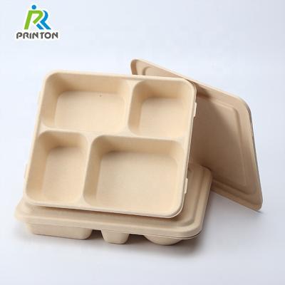 China Disposable Bamboo Fiber 3 Compartment Lunch Box Biodegradable Food Container for sale