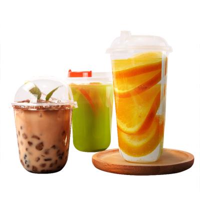 China Custom 32oz 16oz Single Wall PP Clear Disposable Plastic Cups Blister Cup With Lids Reusable Plastic Juice Cups for sale