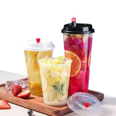 China Wholesale 16oz 24oz 32oz DOUBLE WALL Plastic Cups With Lids Disposable Clear Coffee Cup With Straw for sale