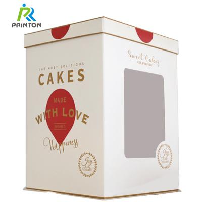 China Disposable 8 10 12 Inch Custom Logo Printed Tall White Bakery Packaging Transparent Cake Box for sale