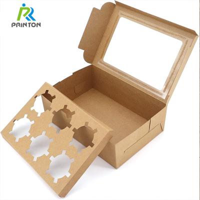 China Disposable Wholesale Logo Printing Flat Square Clear Cupcake Boxes Packaging Bakery Box for sale