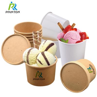 China Wholesale Disposable 4oz 8oz 12oz Double Wall Wrapping Paper Ice Cream Disposable Cup With Dome Lid for sale