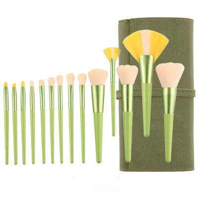 China Angular Blush Top 10 14 Pcs Wood Women Logo High Quality Makeup Brushes Synthetic Custom Cat Paw Green Your Own Brand Private Label Beauty for sale