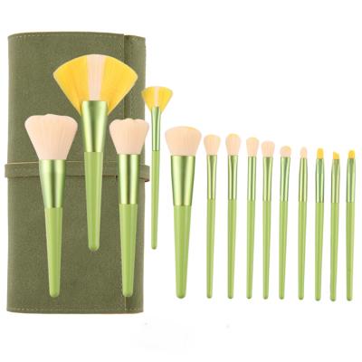 China Angular Blush Wholesale Cute High End Premium Synthetic Hair 14pcs Big Full Face Wooden Custom Makeup Brush Set 10 With Bag for sale