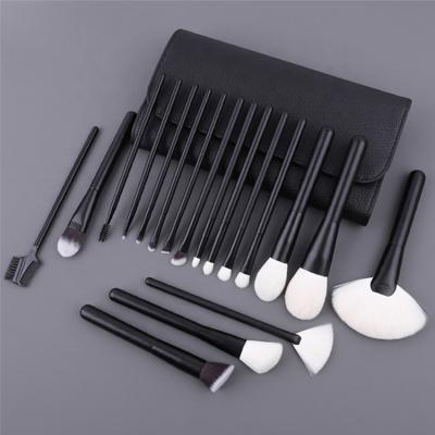 China Black 18pcs Private Label Goat Hair Silky Soft Wooden Fluffy Flat Base Synthetic Custom Logo Makeup Brush Packaging for sale