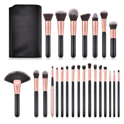 China Angular Blush Makeup 24pcs High Quality Private Makeup Brush Set Gold Handle Face Soft Luxury Black Professional Vegan Top Synthetic Wood for sale