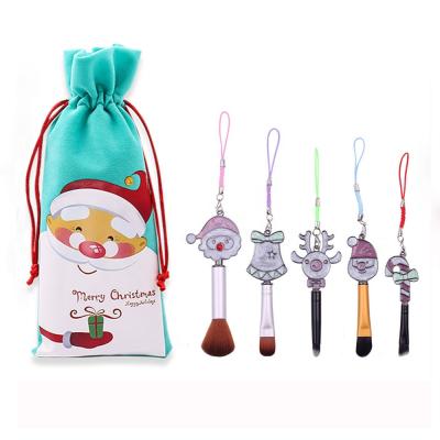 China Angular Blush Small Portable Pink Travel Personalized Metal Christmas Eyeshadow 5 Pcs Mini Synthetic Red Packaging Purple Eye Makeup Brush Set for sale