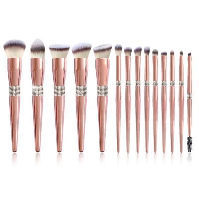 China Angular Blush Wholesale Best Luxury Natural Vegan Rose Gold Crystal Private Label Rhinestone Diamond 10pcs Hair Women Eye Makeup Brush Set for sale