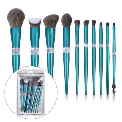 China 2021 Hot Sales Cruelty Free Synthetic Hair Cosmetics Base Plastic Blue Customized Suppliers 12 Pcs Diamond Crystal Makeup Brush Set of 10 Pieces for sale