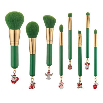 China Angular Blush Synthetic Hair Fluffy Mini Makeup Brush Set Wooden 8pcs Green Eye Christmas Gift Full Face Nylon Wholesale Fashion for sale