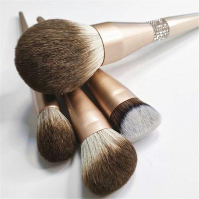 China Angular Blush Gold Diamond High Quality Natural Hair Artist Professional Luxury Makeup Set Brush Crystal Custom Logo Free Samples 12 pcs for sale