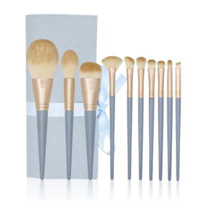 China Wood Base Logo Makeup Brushes Kit Makeup Custom Silky Blue Soft 10pcs Travel Eye Makeup Brush Private Label for sale