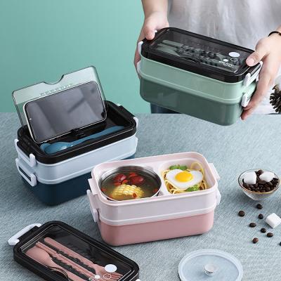 China Nordic Viable Double Layer Stainless Steel Bento Leakproof Office Worker Compartment With Soup Bowl Insulation Lunch Box Set for sale