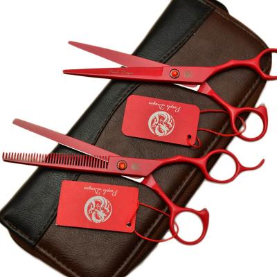 China Thinning Scissors 7pcs 5.5 Inch Professional Hair Cutting Scissors Set Bud Trimming Stainless Steel Barber Shop Equipment Brush and Combs for sale