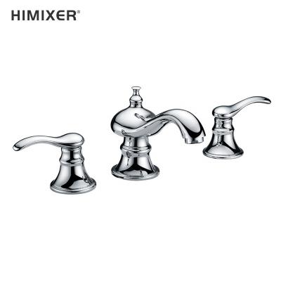 China Retro Style Cupc Taps HIMIXER Grifo Lavatory Chrome 3 Hole Antique Brass Bathroom Faucet Classic Metered Basin Mixer Tap for sale