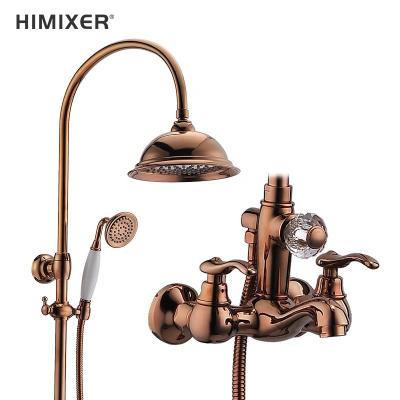 China With Sliding Bar HIMIXER Exposed Wall Mounted Rose Gold Bathroom Rain Shower Mixer Faucet Set Brass Column Grifo De La Ducha De Douche for sale