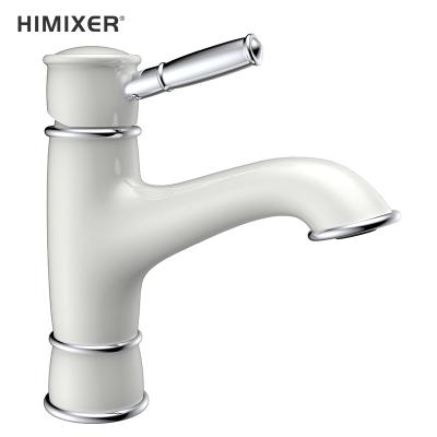 China Fast Delivery Metered Faucets Himixer Deck Mounted Brass White Bathroom Basin Sink Faucets for sale