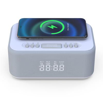 China Wireless Charger For Dimmable LED Display Radio Cell Phone Double Alarm Bedside Alarm Clock Bluetooth Charging Radio Speaker With USB Charger for sale