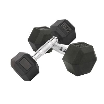 China Rubber+Cast Iron Gym Exercises Weightlifting Black Color Cast Iron Fixed Eco-friendly Rubber Coated Hex Dumbbell for sale