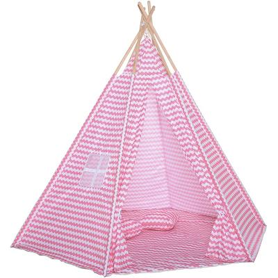 China Toy Safety Standards Factory Wholesale Kids Outdoor Indoor Luxury Teepee Play Tent 5 Poles Portable Toy House With Carry Bag for sale