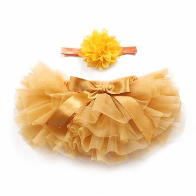 China New Kids Gold Snitch Baby Bloomers and Breathable Gauze Layered Fluffy Headband Set for sale