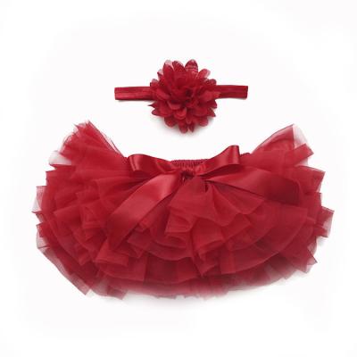 China Breathable Fashionable Newborn Baby Red Chiffon Tutu Baby Bloomers Christmas Set for sale