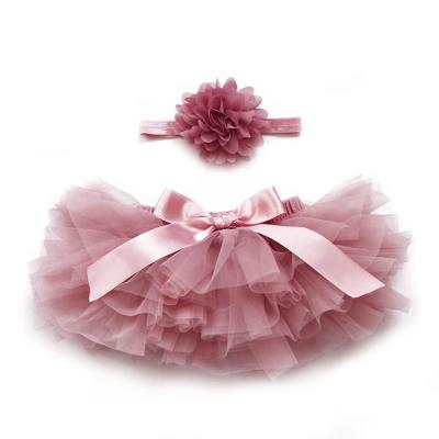 China Breathable Comfy Chiffon Layered Tutu Baby Mesh Skirts 2 Piece Set Dusty Pink Children Casual Solid Bow Girls Wholesale 100 for sale