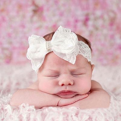 China Popular Hot Selling Baby Hair Accessories Girl Baby Girl Hair Band Cute Soft Fabric WG-FS19021 Lace Bow Princess Elastic Hair Band, Lace for sale