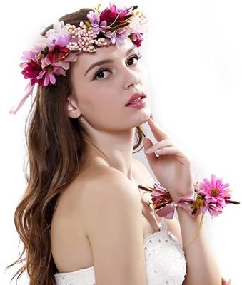 China Others wedding flower head garland rose children's headdress spring white flower hair decorative garland for sale