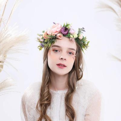 China Others High Quality Flower Hair Garland W/Ribbon End To Adjust Size To Wedding Floral Hair Garland For Girls for sale