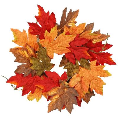 China Wholesale Bulk Artificial Foliage Autumn Front Door Wreath Decorative Fall Maple Leaf Wreath for sale