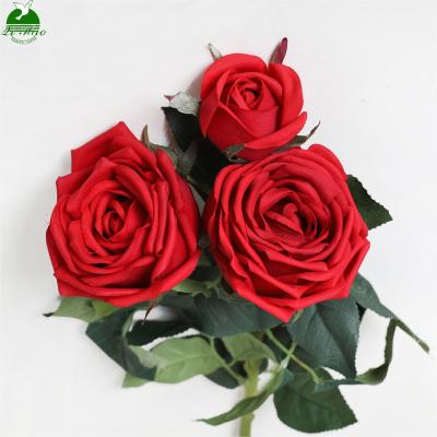 China Wholesale Artificiall Big Rose Artificial Flowers Real Silk+plastic Artificial Flowers Red Silk Red Roses Wedding for sale