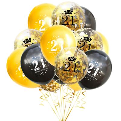 China 16th 16th 21st Happy Birthday Party Gold Black Balloon Confetti Balloons 12 Inches Perfect For Birthday Party Decoration Favors for sale