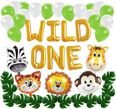 China Wedding Wild Wedding Decorations One Birthday Kit Artificial Palm Leaves Animal Balloons 1st Bday Party Supplies Safari Zoo Jungle Themed Baby for sale