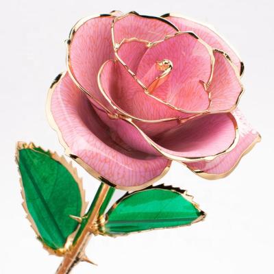 China Valentine's Day Gift 24K Aluminum Lover Plated Rose Gold Rose Wedding Decoration Rose Artificial Plants Flower Valentine's Day Gift for sale