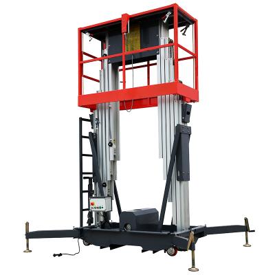 China Advertising Company Aluminum Columns Aerial Work Platform Lift 10m 12M Height Dual Masts for sale