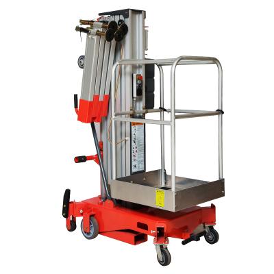 China Hotels High End Single Mast Aluminum Hydraulic Work Platform Lifts Lifting Mechanism for sale