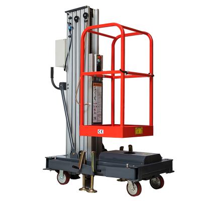 China Advertising Company 9M Aluminum Aerial Work Lift Elevated Platform 10m Lifter Single Mast for sale