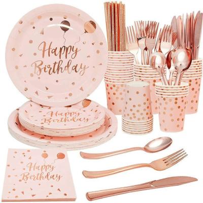 China All Party/Birthday/Holiday/Festival Rose Gold Tableware Foil Stamping Paper Plate Cup Napkin Party Supplies for sale