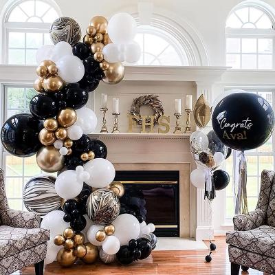 China Activity Decoration Black and Gold Balloon Garland Arch Kit-115Pcs White Black Latex Gold Chrome Balloons Metallic Marble Foil Balloons 22/10/5/Inch for sale